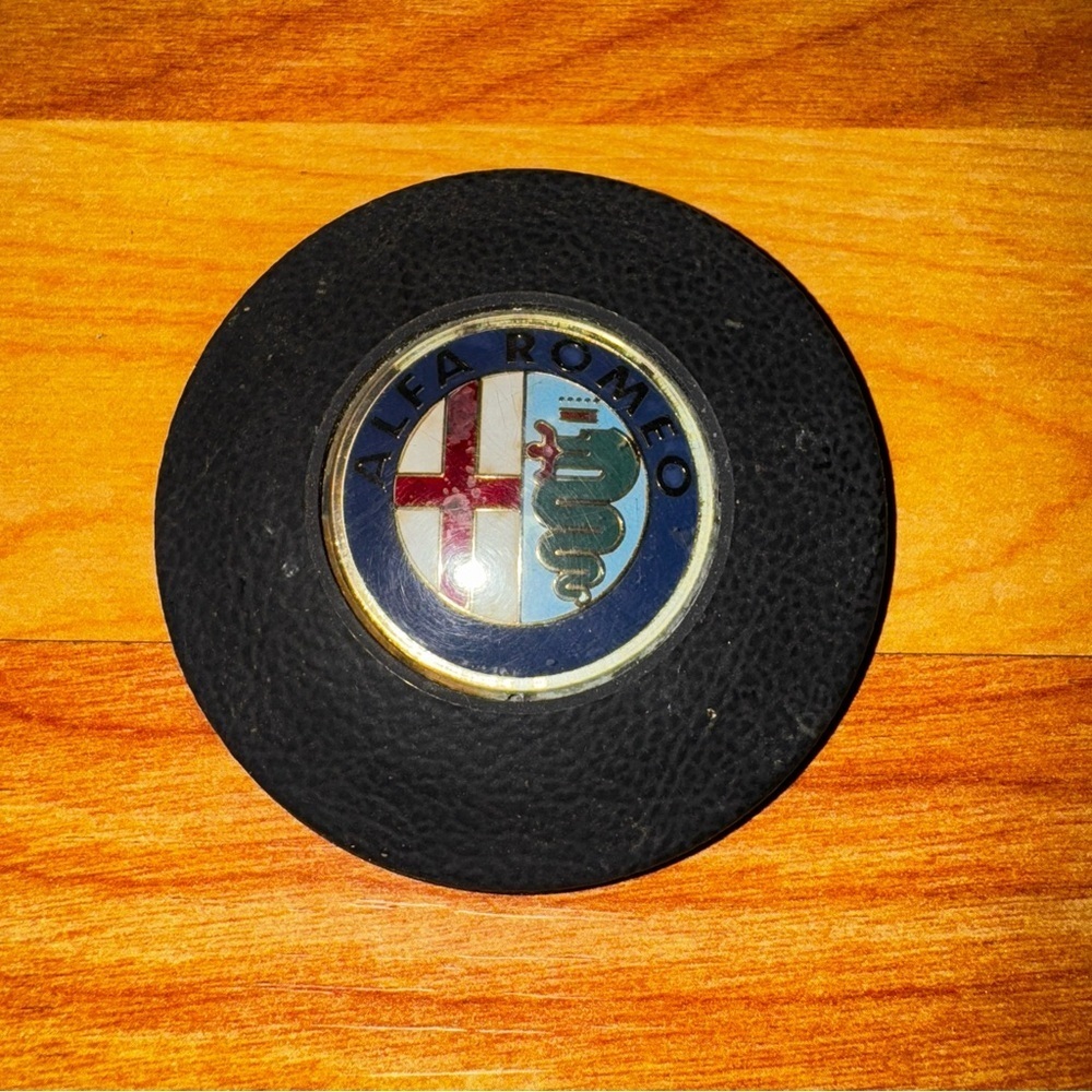 Alfa Romeo 1982-1985 Spider Veloce steering BLACK W/ Colored Logo OEM Cover RARE